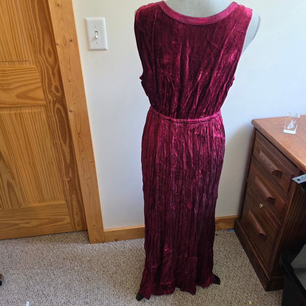 Velvet Maxi Dress Red Broomstick Crinkle Large Witchy Vamp Goth Renaissance - Picture 5 of 7